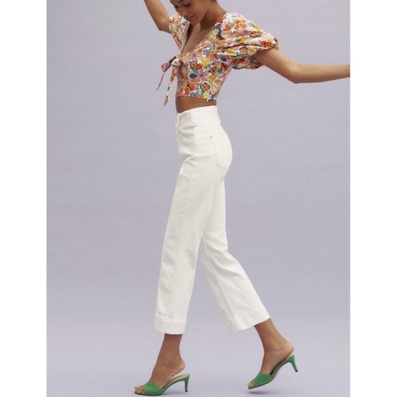 Pilcro Anthropologie Slim 70s High-Rise Crop Flare White Jeans 32T Womens - Picture 3 of 7